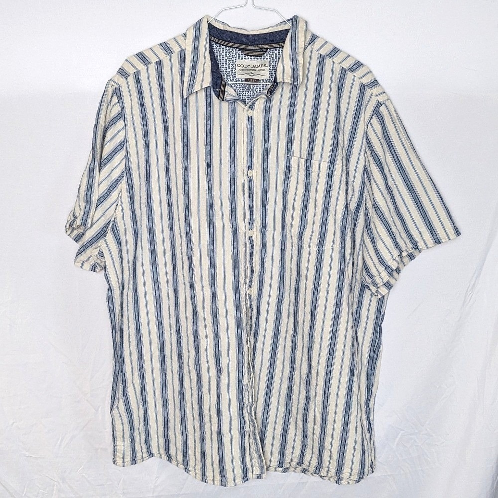 Cody James 4X Western Shirt‎ Blue Stripe Short Sleeve Button Up Cowboy Resort